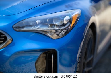 Blue Car Front End Headlight