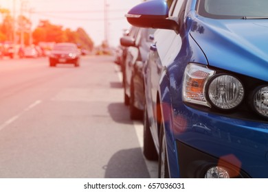 Blue Car Parking Lot On Daytime