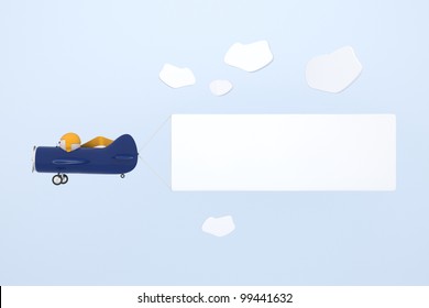 Blue cartoon plane pulling a blank banner