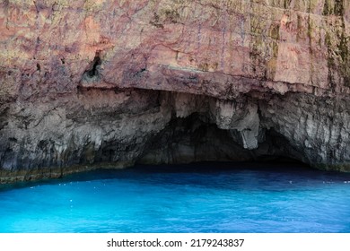 Blue Caves In Zakynthos Ionian Sea Greek Island In Greece, Cave Entrance