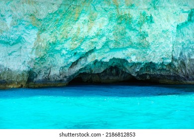 Blue Caves In Zakynthos Ionian Sea Greek Island In Greece, Cave Entrance