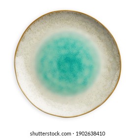 Blue ceramic plate, Empty plate with sea pattern, isolated on white background with clipping path, Top view                              - Shutterstock ID 1902638410