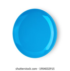 Blue Ceramic Plate Isolated On White Background Top View