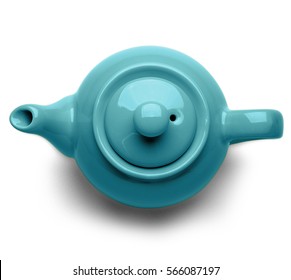 Blue ceramic teapot isolated on white background, top view. - Powered by Shutterstock