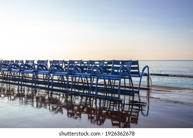 blue chair in seaside of Nice france in the morning - Shutterstock ID 1926362678
