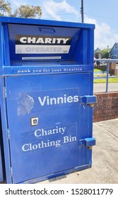 Blue Charity Clothing Bin Vinnies St Vincent The Paul Op Shop Kiama NSW October 10 2019