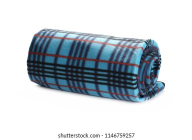 Blue Checkered Blanket Isolated On White Background