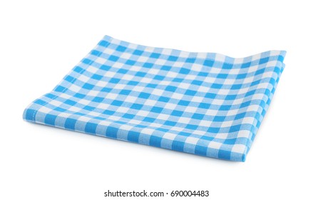  Blue Checkered Cloth Isolated On White.