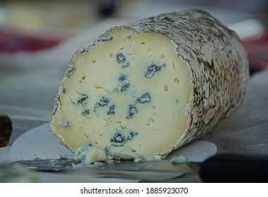 
Blue Cheese Round Piece Cutaway Closeup