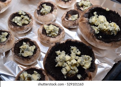 Blue Cheese Stuffed Mushrooms On Tin Foil