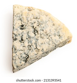 Blue Cheese Wedge Isolated On White. Top View.