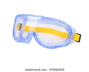 Blue Chemical Splash, Impact Safety Goggles On White Background