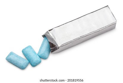 Blue Chewing Gum Package Isolated On White With Clipping Path