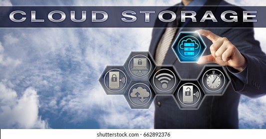 Blue Chip Data Manager Plugging Virtual Storage Capacity Icon Into CLOUD STORAGE Application Interface. Technology Concept For Virtualized Infrastructure, Near-instant Elasticity And Cloud Computing.