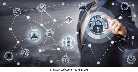 Blue Chip Executive Locking Laptop And Mobile In A Wireless Communication Network. Concept For Internet Of Things Security, Smart Devices Management, Remote Access Control And Mobility As A Service.