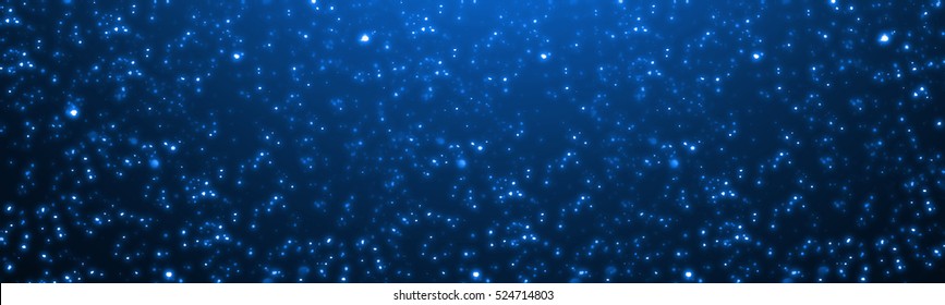 Blue Christmas Background. Snow Or Bokeh Particles. Panorama