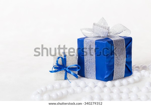 Blue Christmas Gift Box Shiny Silver Stock Photo (Edit Now) 340279352