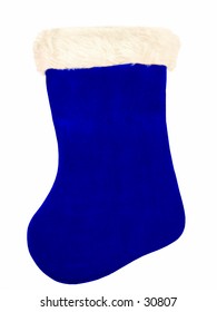 Blue Christmas Stocking On White.