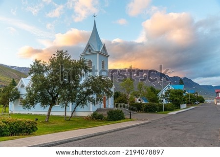 Blue church at Seydisfjordur on Iceland