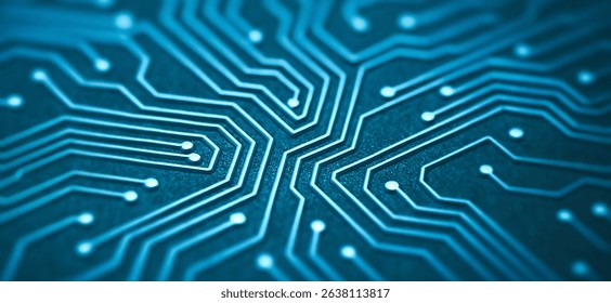 A blue circuit board pattern with glowing dots suggests technology or connectivity. The composition offers versatility for layout design or product display.