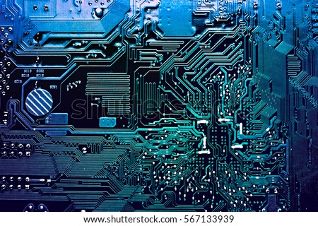 blue circuit board, top view