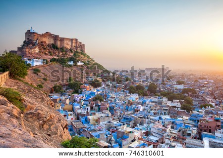 The Blue City and Mehrangarh Fort in Jodhpur. Rajasthan, India