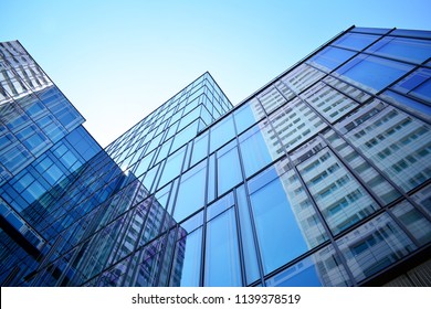 Blue Clean Glass Wall Of Modern Office Building