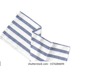 Blue Cloth Kitchen Napkin, Linen Tablecloth Isolated On White Background, Top View, Design Element.