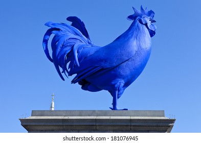 The Blue Cockerel On The Fourth Plinth In Trafalgar Square In London.