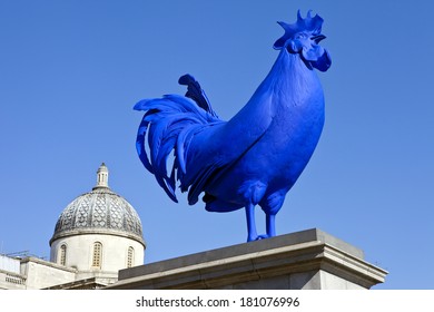 The Blue Cockerel On The Fourth Plinth In Trafalgar Square In London.