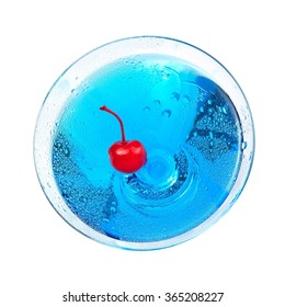 Blue Cocktail With A Cherry, Top View