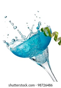 Blue Cocktail Splash In Margarita Glass