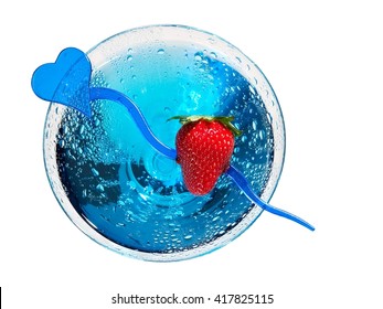 Blue Cocktail With Strawberry, Top View