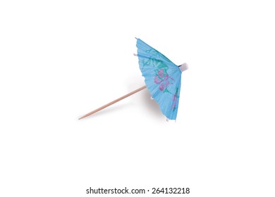 Blue Cocktail Umbrella Isolated On White Background