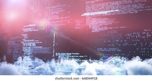 Blue codes against view of cloudscape 