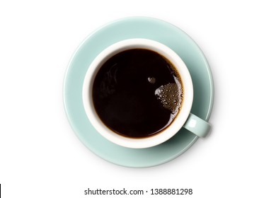 Blue Coffee Cup Top View Isolated On White Background.