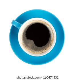 Blue Coffee Cup. View From Above. Isolated On White Background