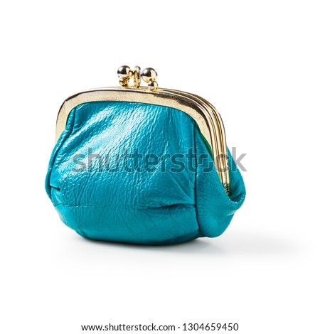 Blue coin purse close isolated on white background. Saving money concept. Object with clipping path design element
