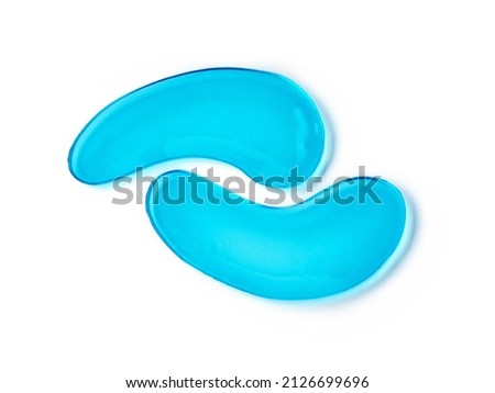 Blue collagen hydrogel eye patches isolated on white background. Beauty concept, cosmetics for skin care around the eyes, lifting, beauty salon, wrinkle removal. 