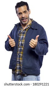 Blue Collar Worker Giving Showing A Thumbs Up Gesture