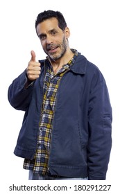 Blue Collar Worker Giving Showing A Thumbs Up Gesture