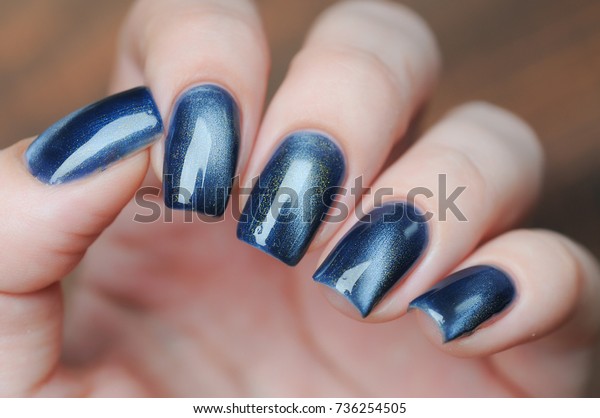 Blue Color Cats Eye Manicure Nail Stock Photo Edit Now