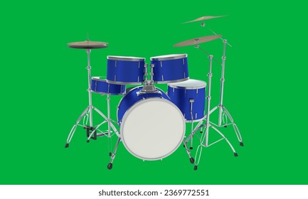 Blue color drum set on green screen  - Powered by Shutterstock