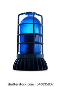 A Blue Color Emergency Strobe Light, Isolated Against White.
