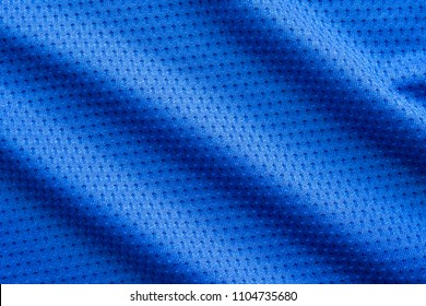 Blue Color Fabric Sport Clothing Football Jersey With Air Mesh Texture Background