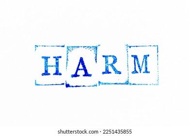 Blue color ink rubber stamp in word harm on white paper background - Shutterstock ID 2251435855