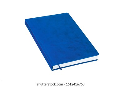 Blue Color Leather Daily Planner Isolated On The White Background. The Personal Notepad Planner Monthly Is A Great Way Of Keeping Yourself Organized.