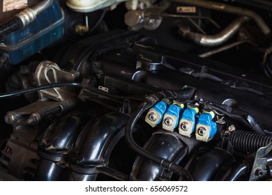 Blue Color LPG Fuel Injection Focus In Engine Room