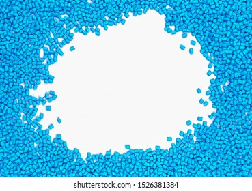 Blue color plastic beads with copy space, master batch, polymer resin in laboratory, thermal storage master batch, plastic granulate for injection molding process