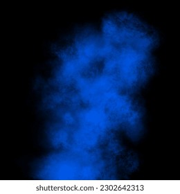 Blue color powder explosion isolated on black background. Royalty high-quality free stock photo image Freeze motion of blue powder exploding. Colorful dust explode. Paint Holi, dust particles splash